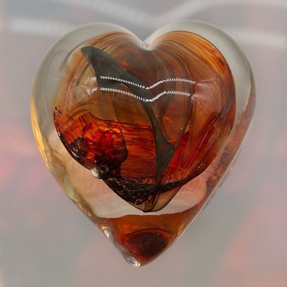 Heart Art Glass Gorgeous Red and Black Paperweight Quality Glass Polished Bottom - Picture 5 of 16